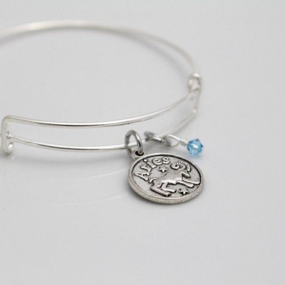 March Aries Adjustable Charm Bangle - Handmade Zodiac Bracelet - Picture 7 of 10